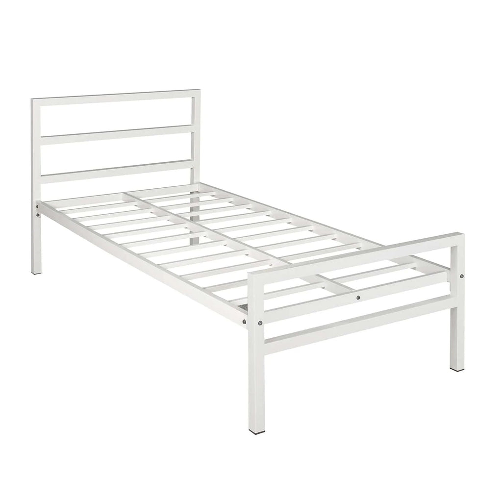 Striker Metal Bed White Lite Dual mattress single bed side view